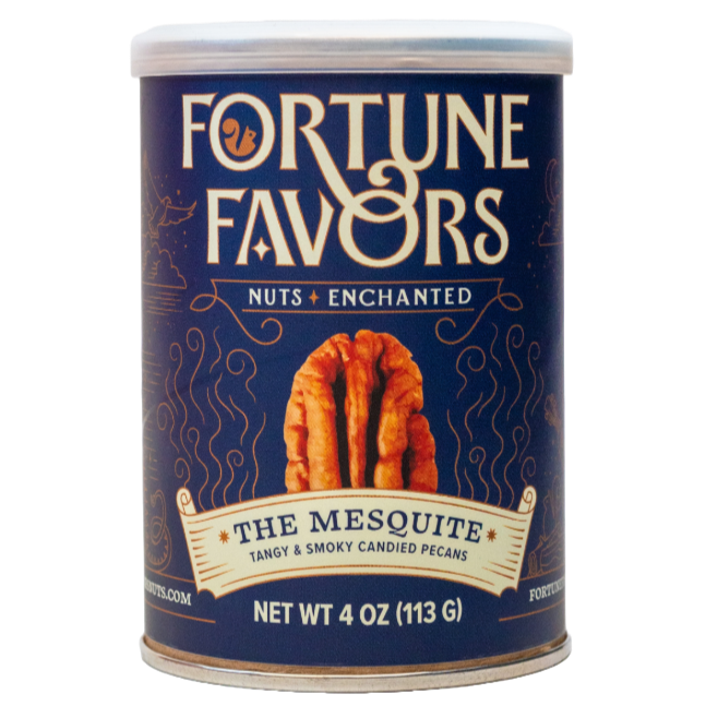 4oz can Fortune Favors The Mesquite candied pecans