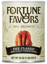 The Classic Candied Pecans in 16 oz white and gold can