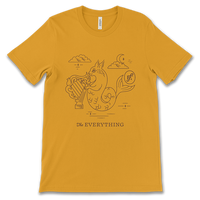 gold t-shirt with squirrel mermaid character and "The Everything" printed on the front