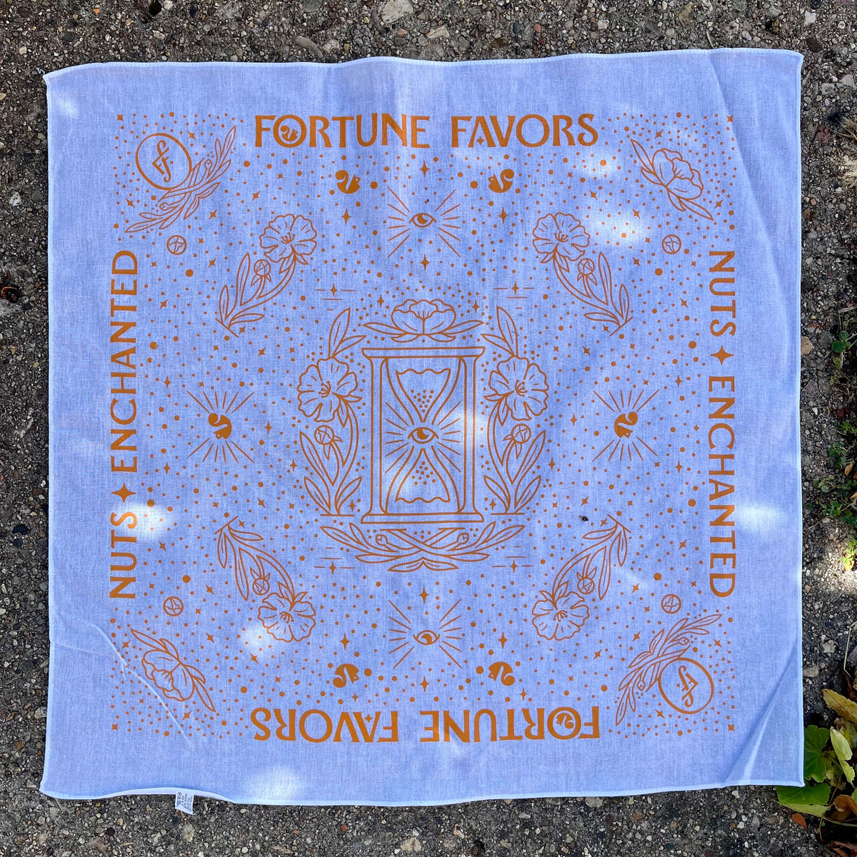 White-Gold Bandana outside in sun